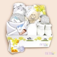 Canastilla bebe bombón en color gris en pañalera decorada de BebéChupete