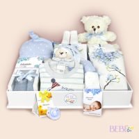 Cesta Bebe Bienvenida BebeChupete en color azul