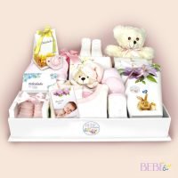 Cesta Bebe Bienvenida BebeChupete en color rosa