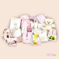 Contenido de la Cesta Bebe Bienvenida BebeChupete en color rosa