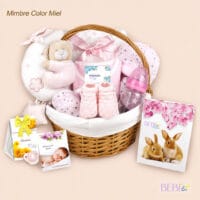 Cesta Mimbre Bebe miel Musical en color rosa de BebéChupete