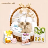 Cesta Bebe Bienvenida Basic en color beige de mimbre miel de BebéChupete