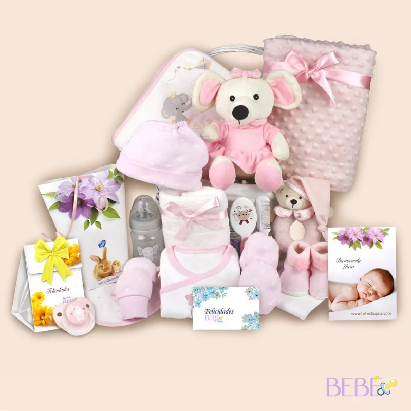 Productos de la Cesta Recien Nacido Linda en color rosa de BebéChupete