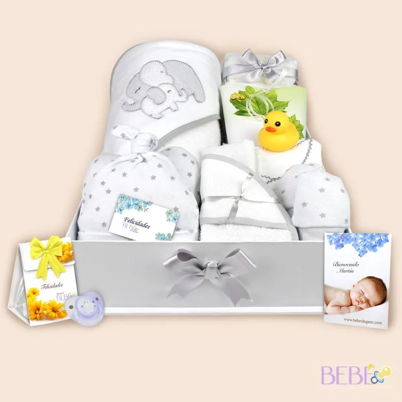 Cesta Recién Nacido Baño Baby de color gris de BebéChupete