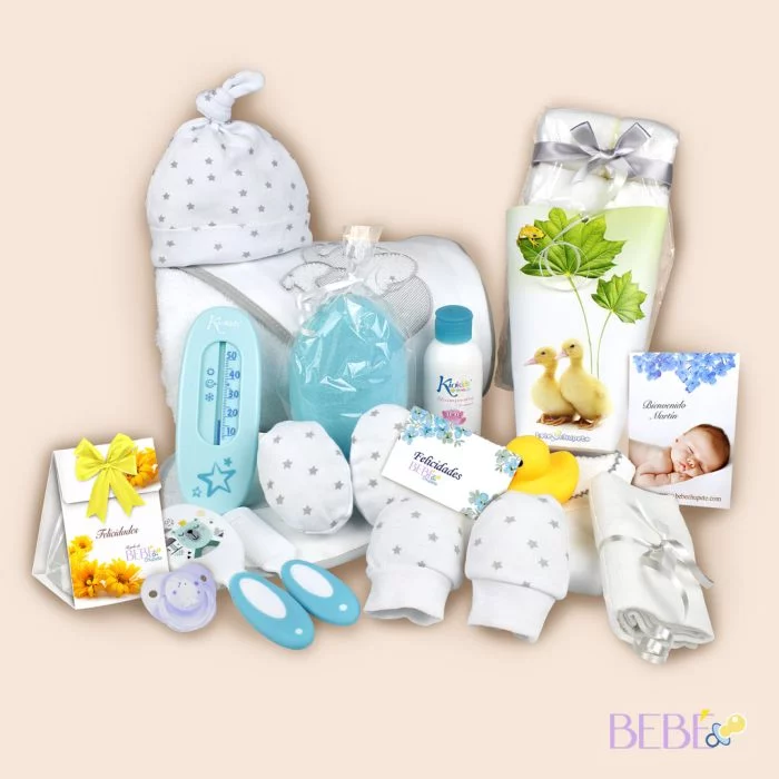 Productos de la Cesta Recién Nacido Baño Baby en color gris de BebéChupete