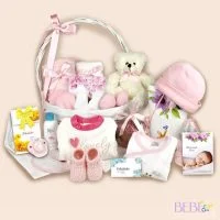Productos de la Canastilla Bebé Mimbre Osito en color rosa de BebéChupete