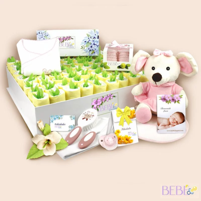 Productos del Pastel de Pañales Floral en color rosa de BebéChupete