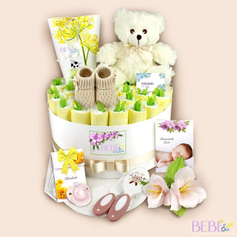 Tarta Pañales Bebé Bouquet en color beige de BebéChupete