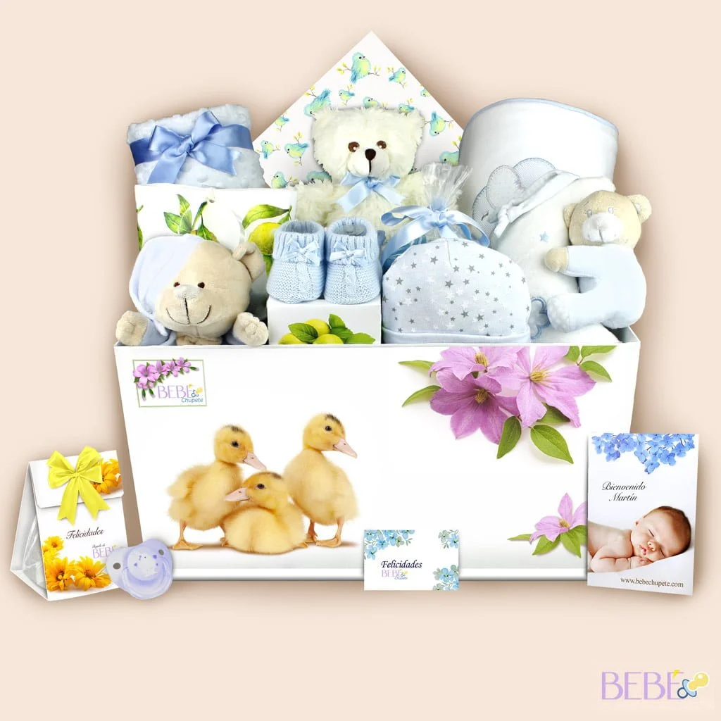Canastilla Bebe Patos en color azul de BebéChupete