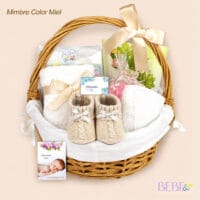 Cesta bebe regalo beige con mimbre en color miel de BebéChupete