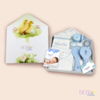 Regalo para bebe recien nacido en forma de casita azul