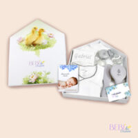 Regalo para bebe recien nacido en forma de casita gris