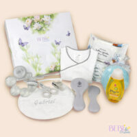 Cesta de bebe baño como regalo de nacimiento en color gris