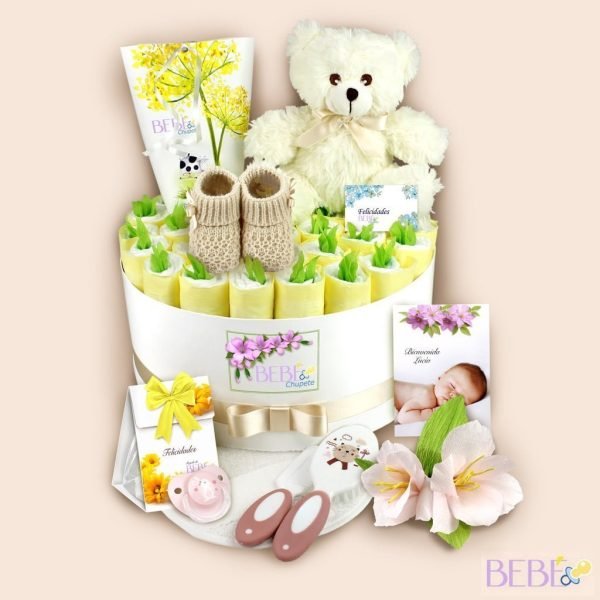 tarta-pañales-bouquet-beige Tarta Pañales Bebé Bouquet en color beige de BebéChupete